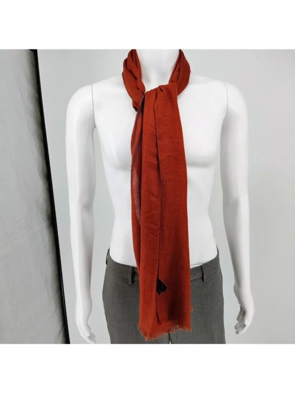 Loro Piana Made In Italy Orange/Red and Blue Raw Edge Cashmere & Silk Scarf